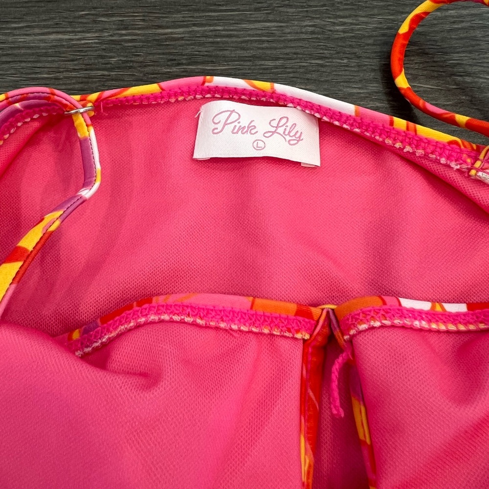 NWOT - Pink Lily One Piece Cut Out Vibrant Floral Swimsuit - Picture 7 of 7